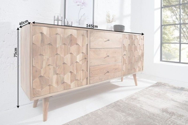 Buffet massif MYSTIC LIVING 145cm acacia naturel surface 3D bois massif - 38420