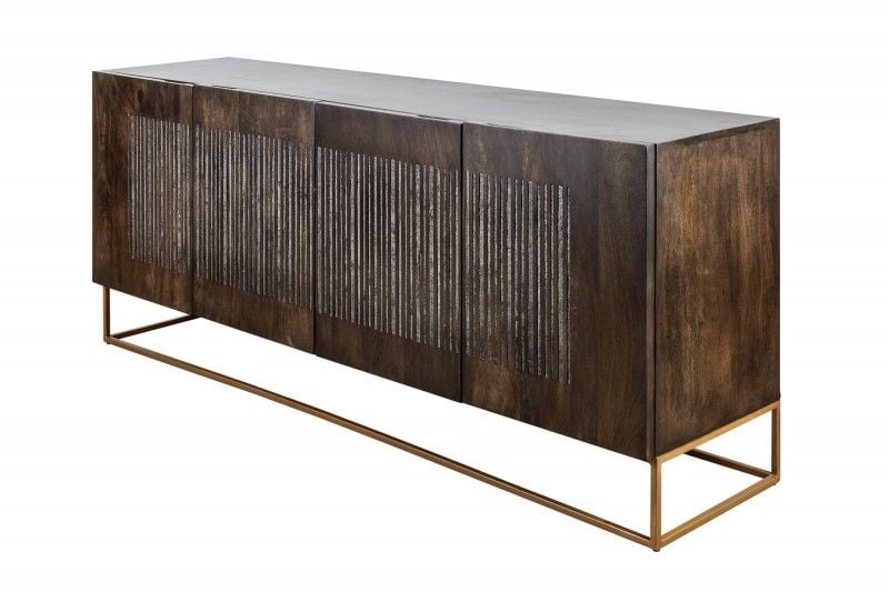 Buffet massif ONYX 180 cm bois de manguier marron foncé pierre précieuse agate structure métal doré - 39229