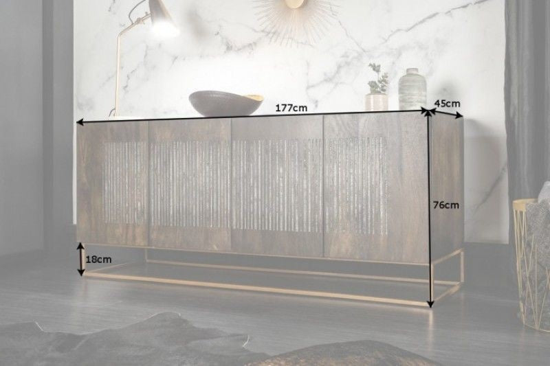 Buffet massif ONYX 180 cm bois de manguier marron foncé pierre précieuse agate structure métal doré - 39229