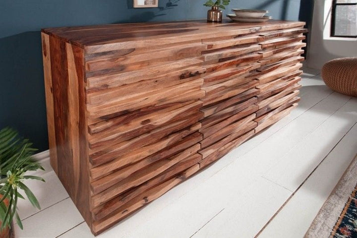 Buffet massif RELIEF 160 cm en bois de Sesham avec façade détaillée - 38410
