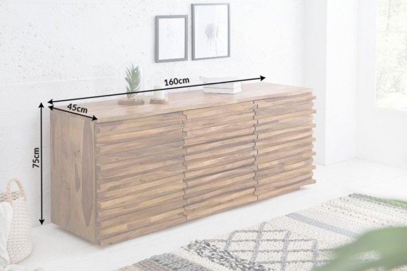 Buffet massif RELIEF 160 cm en bois de Sesham avec façade détaillée - 38410