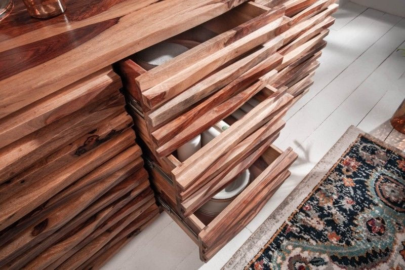 Buffet massif RELIEF 160 cm en bois de Sesham avec façade détaillée - 38410