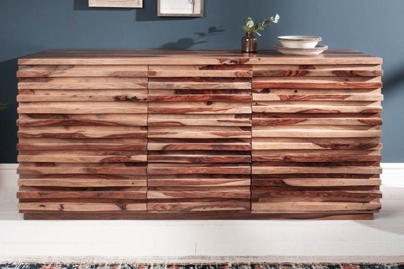 Buffet massif RELIEF 160 cm en bois de Sesham avec façade détaillée - 38410