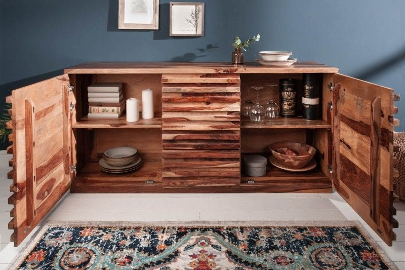 Buffet massif RELIEF 160 cm en bois de Sesham avec façade détaillée - 38410