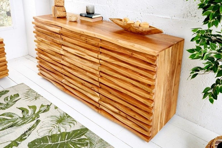 Buffet massif RELIEF 160 cm en bois d'acacia avec façade détaillée - 39736
