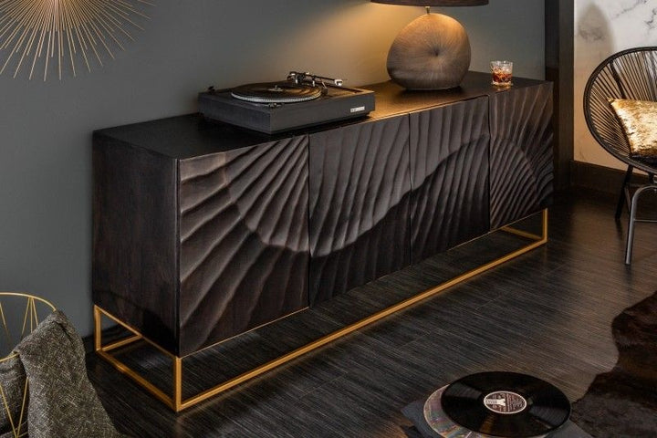 Buffet massif SCORPION 177 cm en bois de manguier noir avec sculpture 3D détaillée - 39232