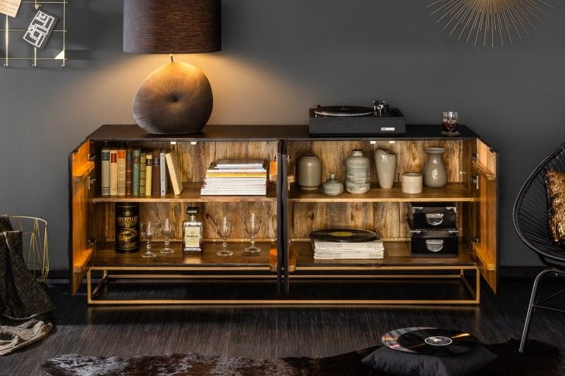 Buffet massif SCORPION 177 cm en bois de manguier noir avec sculpture 3D détaillée - 39232