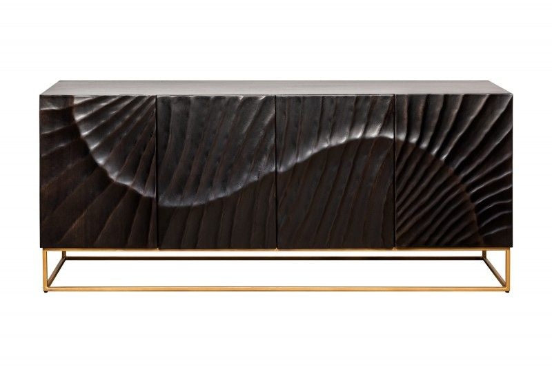 Buffet massif SCORPION 177 cm en bois de manguier noir avec sculpture 3D détaillée - 39232