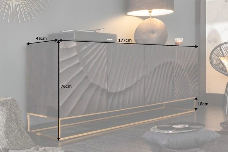 Buffet massif SCORPION 177 cm en bois de manguier noir avec sculpture 3D détaillée - 39232