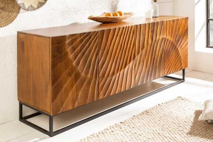 Buffet massif SCORPION 177cm en bois de manguier marron sculpture 3D détaillée - 40182