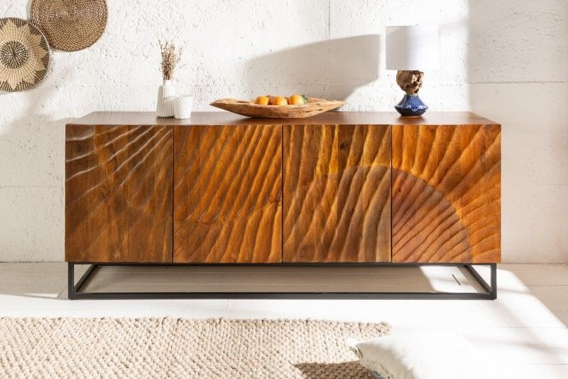 Buffet massif SCORPION 177cm en bois de manguier marron sculpture 3D détaillée - 40182