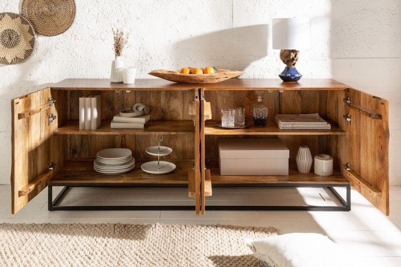 Buffet massif SCORPION 177cm en bois de manguier marron sculpture 3D détaillée - 40182
