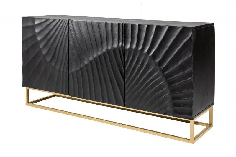 Buffet massif SCORPION 140 cm en manguier noir avec gravures 3D détaillées - 41399