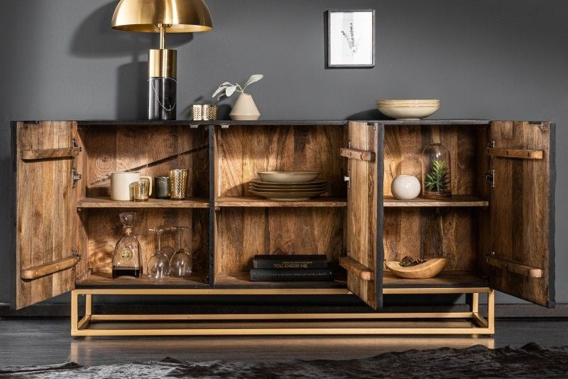 Buffet massif SCORPION 140 cm en manguier noir avec gravures 3D détaillées - 41399