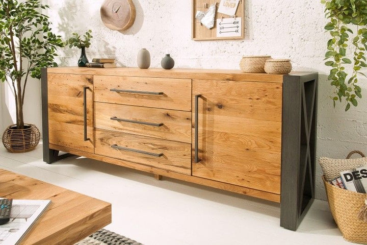 Buffet massif THOR 200cm chêne sauvage huilé au design industriel - 38809
