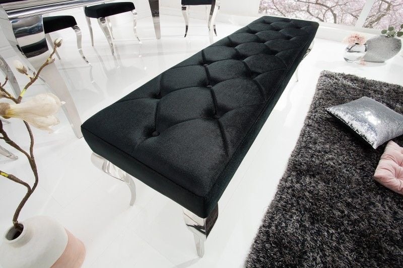 Canapé élégant MODERN BAROQUE 172cm velours noir acier inoxydable - 39160