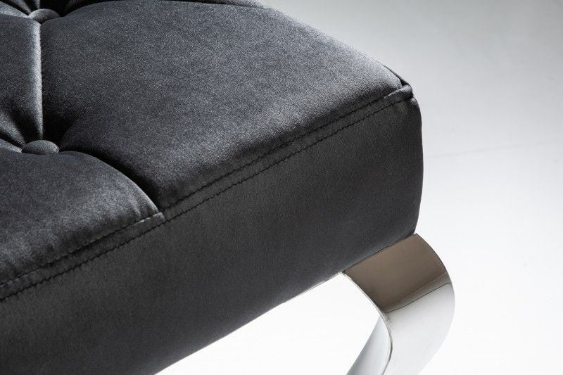 Canapé élégant MODERN BAROQUE 172cm velours noir acier inoxydable - 39160
