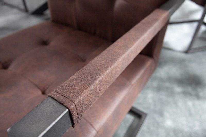 chaise cantilever industrielle RIDER structure en fer marron vintage avec accoudoirs - 40160