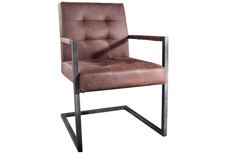 chaise cantilever industrielle RIDER structure en fer marron vintage avec accoudoirs - 40160