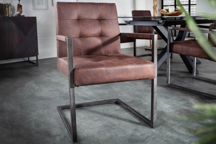 chaise cantilever industrielle RIDER structure en fer marron vintage avec accoudoirs - 40160