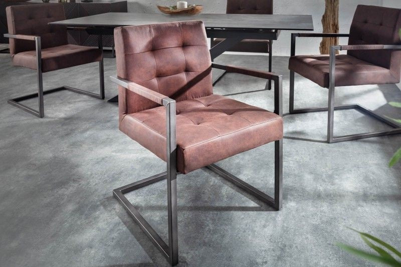 chaise cantilever industrielle RIDER structure en fer marron vintage avec accoudoirs - 40160