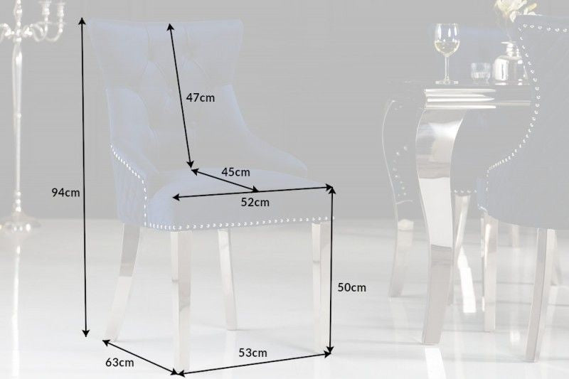 Chaise baroque CASTLE DELUXE tête de lion en velours bleu royal Chesterfield chaise de salle à manger design rivets - 40473