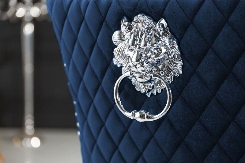 Chaise baroque CASTLE DELUXE tête de lion en velours bleu royal Chesterfield chaise de salle à manger design rivets - 40473