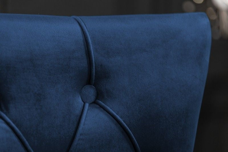 Chaise baroque CASTLE DELUXE tête de lion en velours bleu royal Chesterfield chaise de salle à manger design rivets - 40473