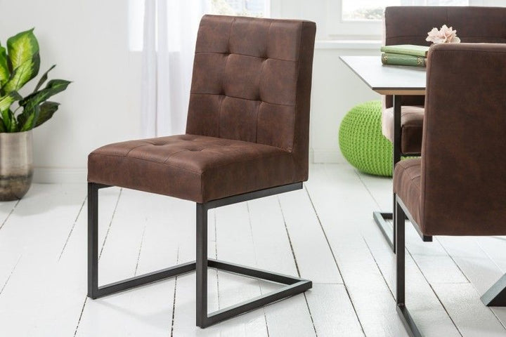 chaise cantilever industrielle RIDER marron vintage avec structure en métal - 40493