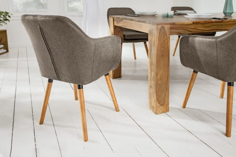 Chaise accoudoir design SUPREME vintage taupe avec pieds en bois massif - 40419