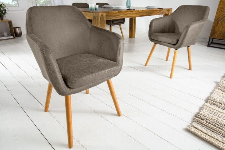 Chaise accoudoir design SUPREME vintage taupe avec pieds en bois massif - 40419