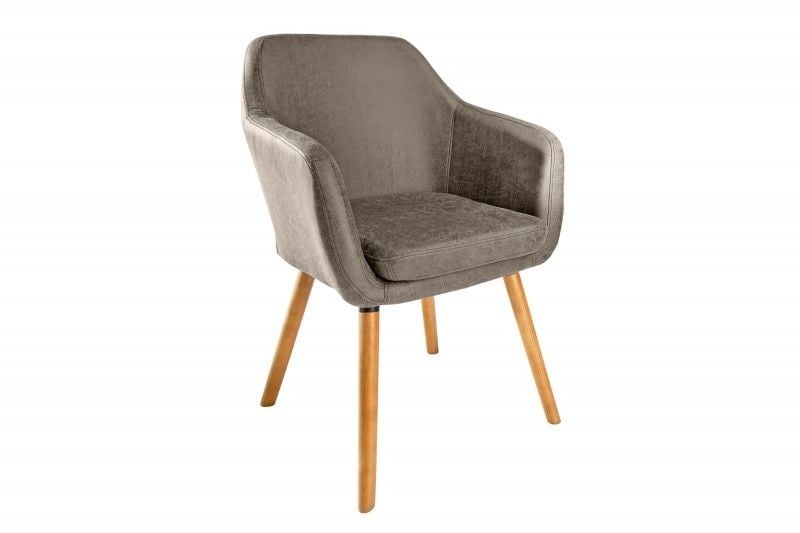 Chaise accoudoir design SUPREME vintage taupe avec pieds en bois massif - 40419