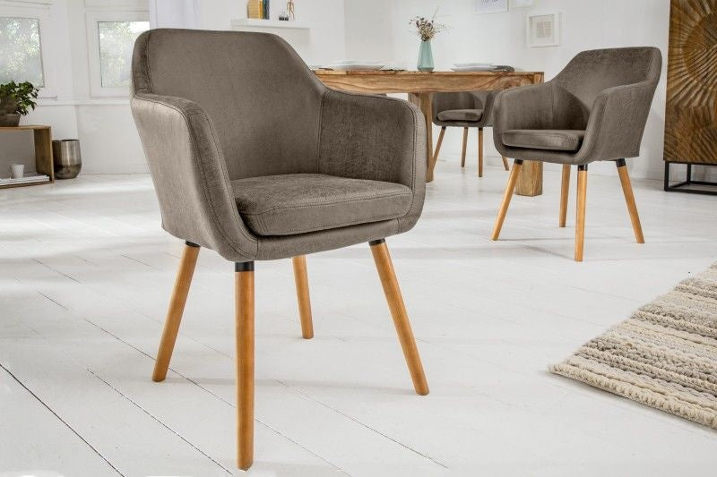 Chaise accoudoir design SUPREME vintage taupe avec pieds en bois massif - 40419