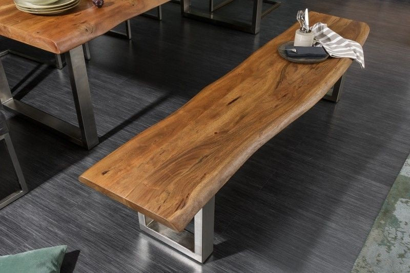 Banquette en tronc d'arbre massif MAMMUT NATURE 160cm Banquette en acacia industriel chic avec piètement luge - 35946
