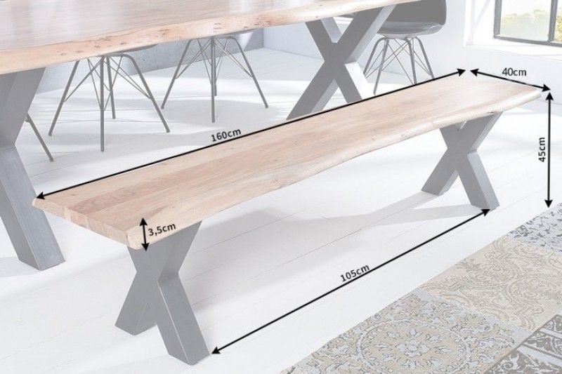 Banc en tronc d'arbre massif MAMMUT NATURE 160cm bois d'acacia plateau épaisseur 3,5cm - 38353