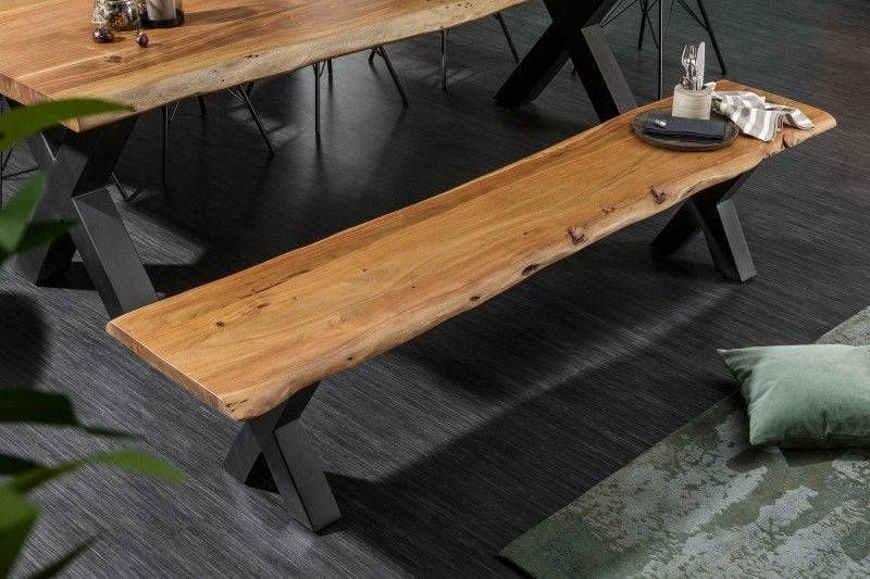 Banc en tronc d'arbre massif MAMMUT NATURE 160cm bois d'acacia plateau épaisseur 3,5cm - 38353
