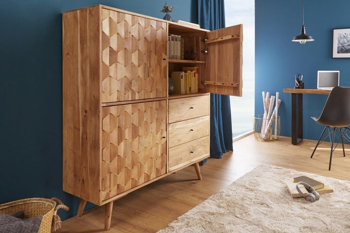 Buffet en bois massif MYSTIC LIVING 140cm acacia naturel surface 3D - 39941