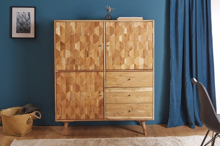 Buffet en bois massif MYSTIC LIVING 140cm acacia naturel surface 3D - 39941