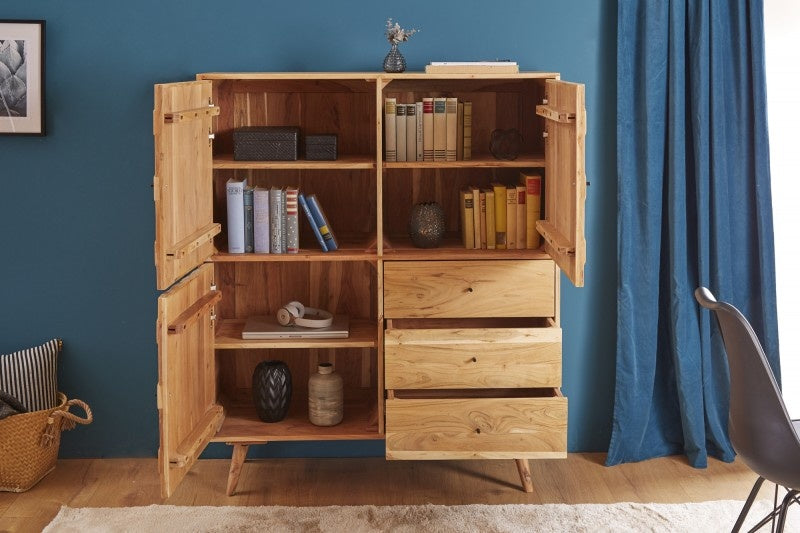 Buffet en bois massif MYSTIC LIVING 140cm acacia naturel surface 3D - 39941
