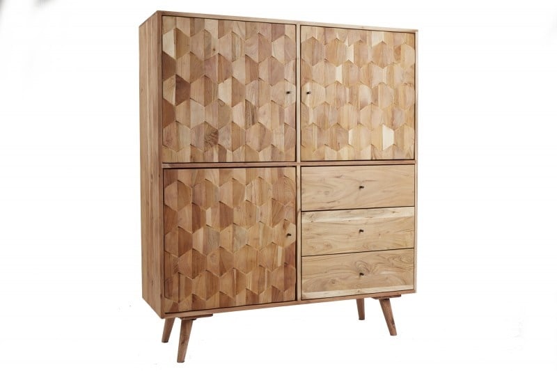 Buffet en bois massif MYSTIC LIVING 140cm acacia naturel surface 3D - 39941