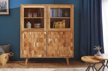Buffet en bois massif MYSTIC LIVING 140cm vitrine en acacia naturel surface 3D - 39942