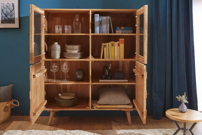 Buffet en bois massif MYSTIC LIVING 140cm vitrine en acacia naturel surface 3D - 39942