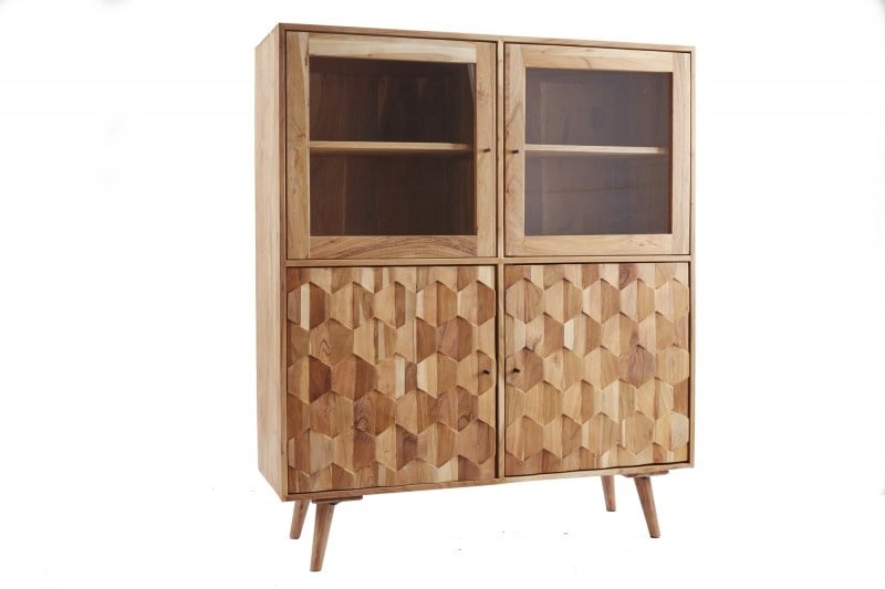 Buffet en bois massif MYSTIC LIVING 140cm vitrine en acacia naturel surface 3D - 39942