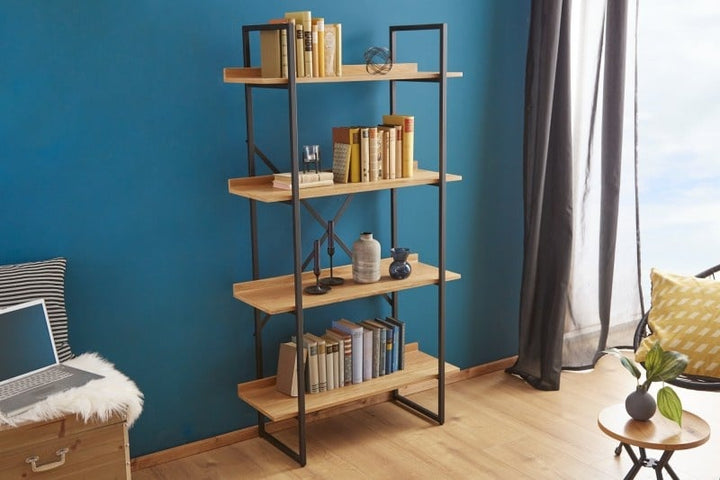 bibliothèque industrielle FACTORY 166cm aspect chêne avec structure en métal - 39705