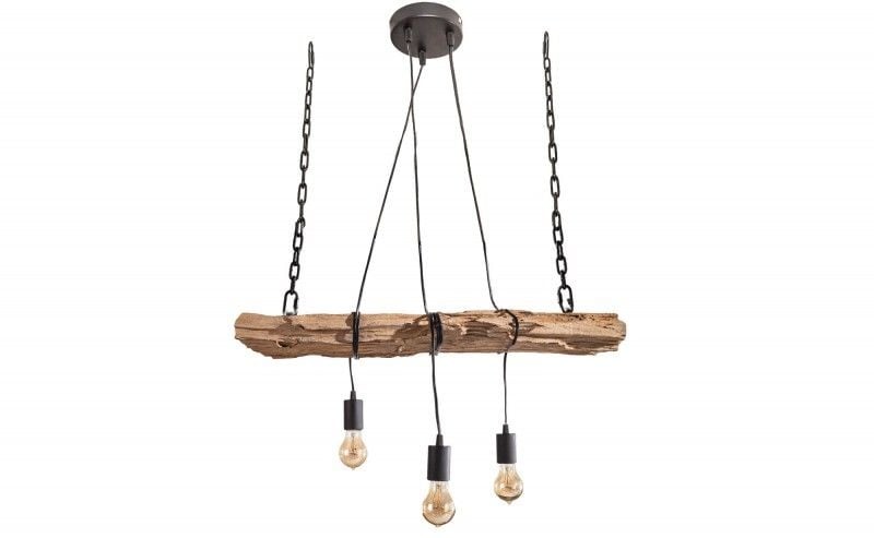 lampe à suspension industrielle BARRACUDA 70cm en bois massif recyclé à 3 lumières - 40079