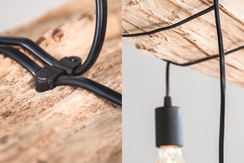 lampe à suspension industrielle BARRACUDA 70cm en bois massif recyclé à 3 lumières - 40079