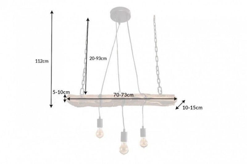 lampe à suspension industrielle BARRACUDA 70cm en bois massif recyclé à 3 lumières - 40079