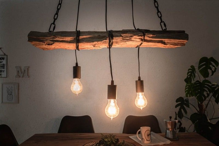 lampe à suspension industrielle BARRACUDA 70cm en bois massif recyclé à 3 lumières - 40079
