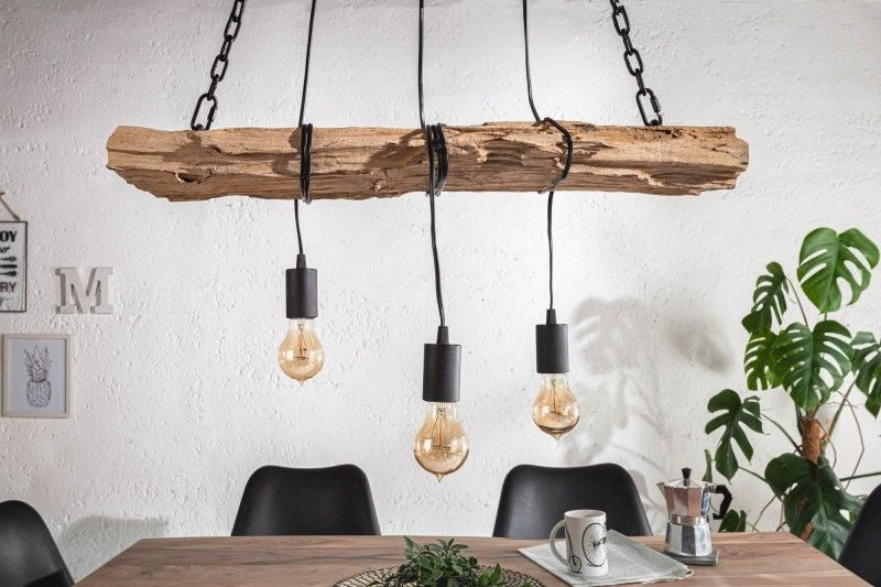 lampe à suspension industrielle BARRACUDA 70cm en bois massif recyclé à 3 lumières - 40079