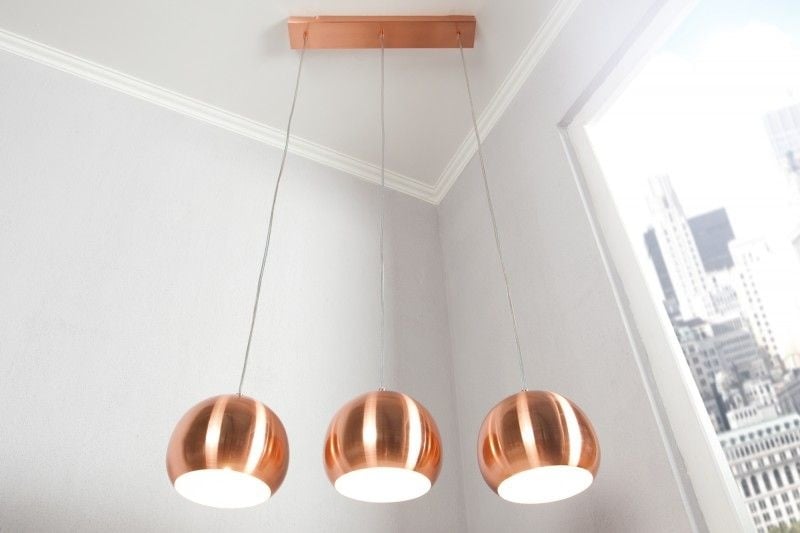 Lampe à suspension moderne 3 pièces COPPER BALL Lampe à suspension en cuivre réglable en hauteur - 22975